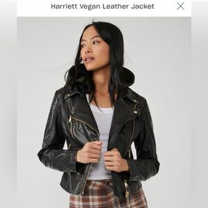 Free People We The Free Women’s Harriett Vegan Leather Black Moto Hood Jacket -S